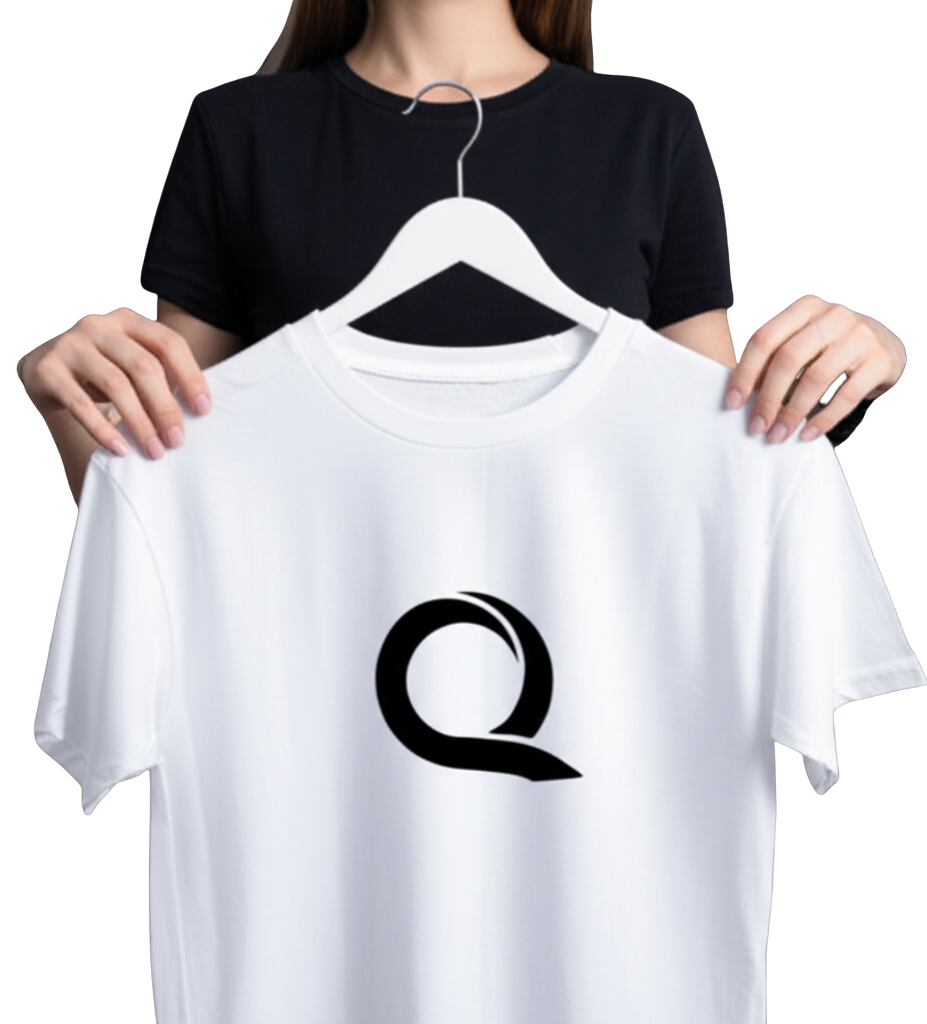 Mulher em ambiente de trabalho analisando uniformes profissionais